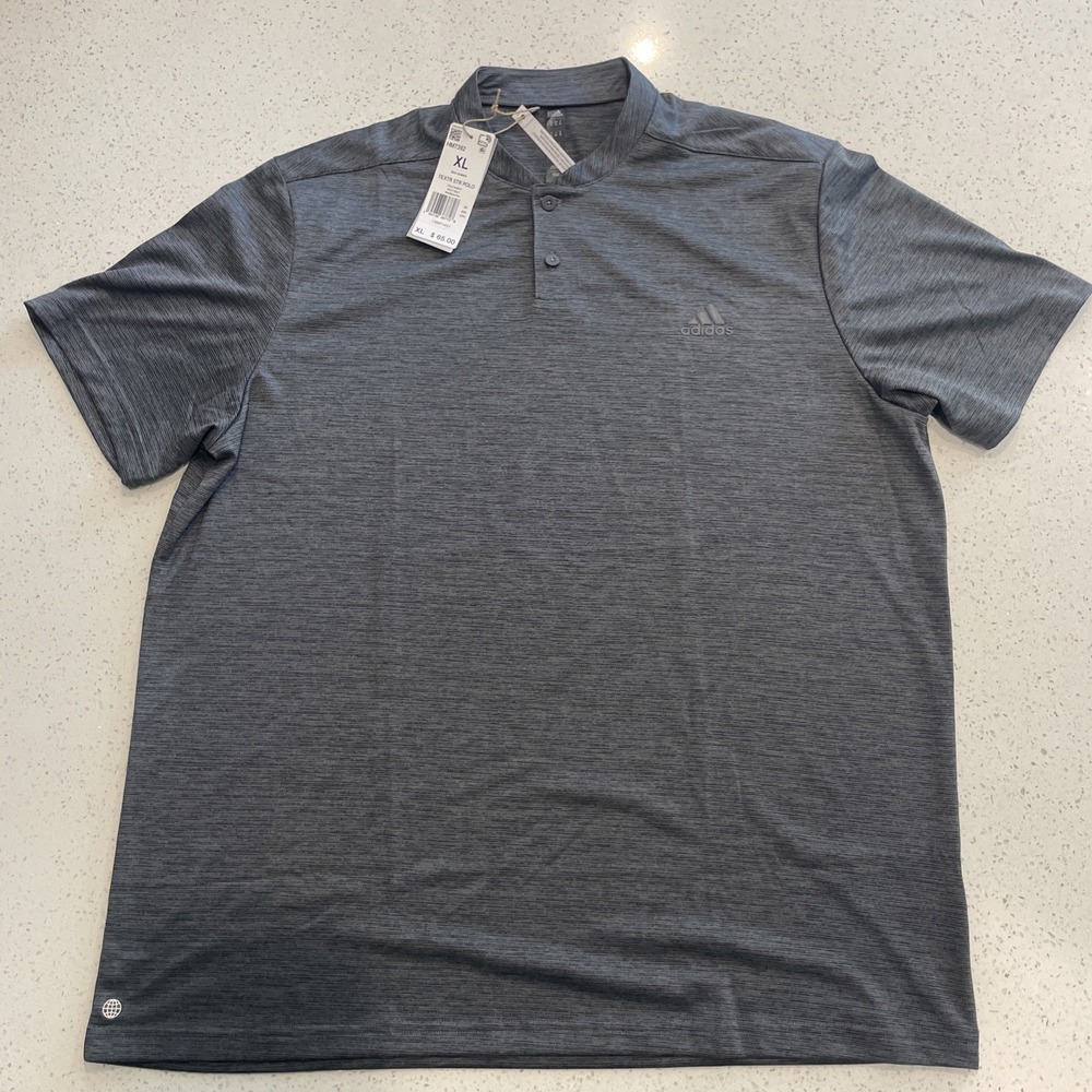 Adidas Polo Mens XL Gray Black Textured Stripe Golf Performance HM7392 NWT